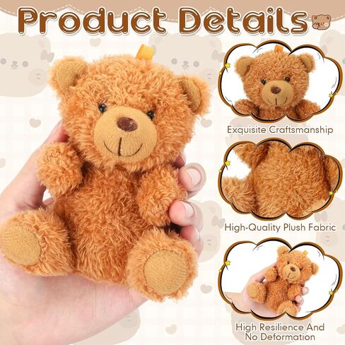 12 Sets Mini Plush Bears Bulk with Organza Gift Bags Message Cards, Brown Bear Keychains Party Favors for Birthday, Baby Shower, Prizes, Goodie Bag Stuffers, Small Gifts in Kuwait