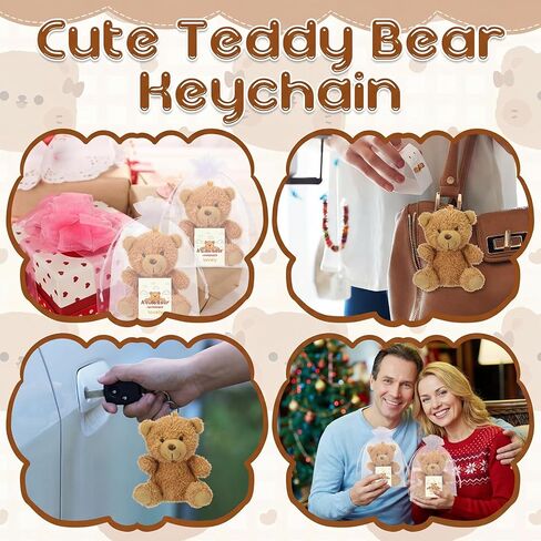 12 Sets Mini Plush Bears Bulk with Organza Gift Bags Message Cards, Brown Bear Keychains Party Favors for Birthday, Baby Shower, Prizes, Goodie Bag Stuffers, Small Gifts in Kuwait