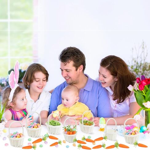 FOIMAS 12 قطعة من سلال عيد الفصح الصغيرة بمقابض 100 قطعة من بيض عيد الفصح الملون و12 قطعة من الجزر الاصطناعي تمزيق العشب لمستلزمات تزيين حفلات عيد الفصح in Saudi Arabia