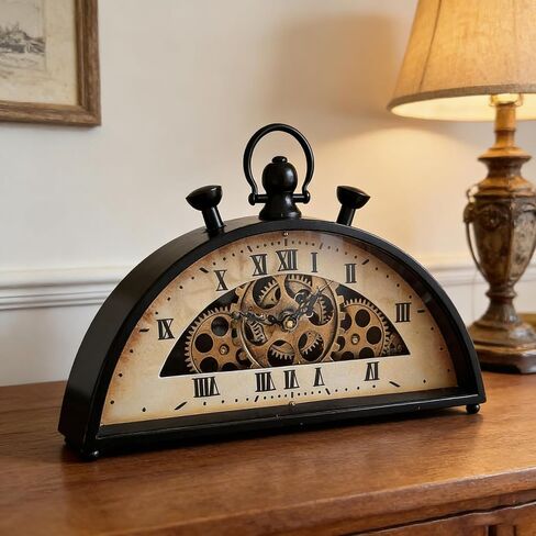 Vintage Half-Circle Floor Clock, Retro Mechanical Clocks, with Dynamic Gears and Floral Hands, Dual-Font Dial, Classic 60s Clock Home Decoration for Living Room in Kuwait