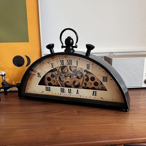 Vintage Half-Circle Floor Clock, Retro Mechanical Clocks, with Dynamic Gears and Floral Hands, Dual-Font Dial, Classic 60s Clock Home Decoration for Living Room in Kuwait