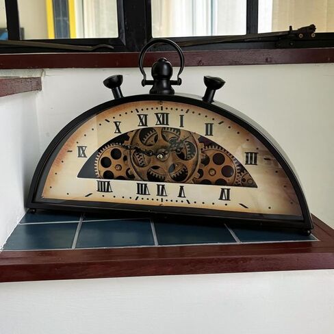 Vintage Half-Circle Floor Clock, Retro Mechanical Clocks, with Dynamic Gears and Floral Hands, Dual-Font Dial, Classic 60s Clock Home Decoration for Living Room in Kuwait