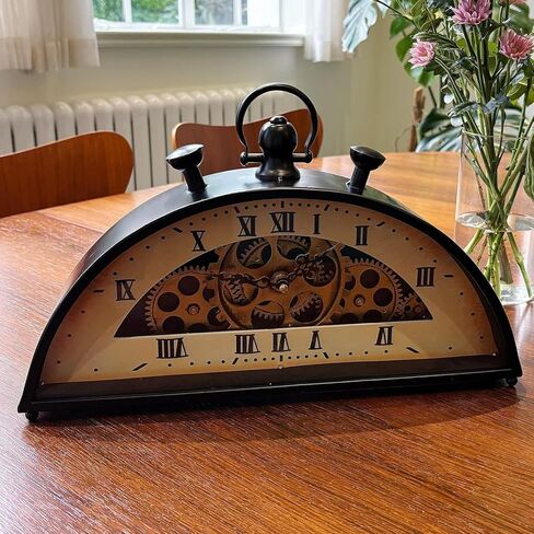 Vintage Half-Circle Floor Clock, Retro Mechanical Clocks, with Dynamic Gears and Floral Hands, Dual-Font Dial, Classic 60s Clock Home Decoration for Living Room in Kuwait