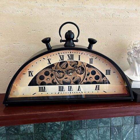 Vintage Half-Circle Floor Clock, Retro Mechanical Clocks, with Dynamic Gears and Floral Hands, Dual-Font Dial, Classic 60s Clock Home Decoration for Living Room in Kuwait
