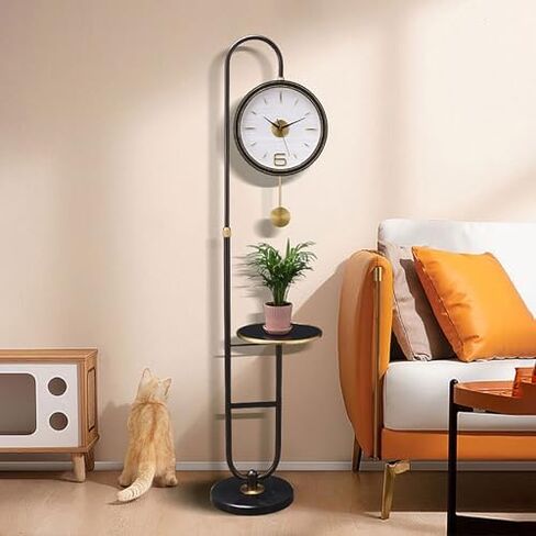 European Modern Floor Clock with Wine Rack, Silent Battery Operated Grandfather Clock, Stylish Storage Table for Living Room Decor - Elegant Home Accent. in Saudi Arabia
