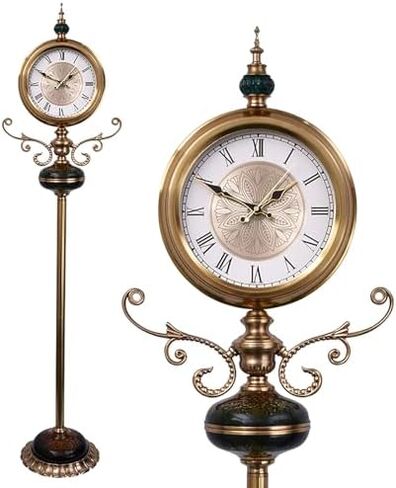 Vintage Metal Grandfather Floor Clock, Silent Non-Ticking Quartz, Battery Operated, Vertical Design for Living Room & Bedroom Home Decor in Saudi Arabia