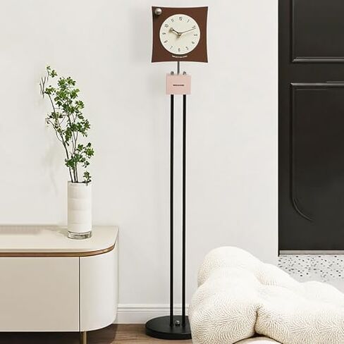 Vintage Floor Clock, Silent Grandfather Clock, Metal Retro Wall Timepiece, Battery Operated Decorative Clock for Living Room and Bedroom, Elegant Brown Design in Saudi Arabia