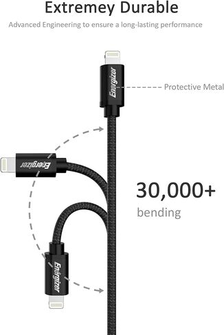 Premier Accessories Group Energizer iPhone Charger Lightning Cable 6ft MFi Fast Charging Sync & Charge Apple Smart Cord، لافندر أرجواني نايلون مضفر 6 أقدام in Kuwait