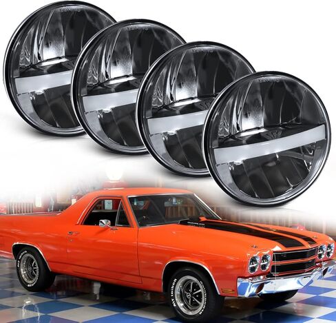 UNI-SHINE 5 3/4'' 5.75 Inch LED Headlight Round 4pcs Reflector Hi/Lo Beam With DRL Sealed Beam H5001 H5006 Compatible With Peterbilt 349 359, Chevy Impala 59-76, Dodge in Kuwait