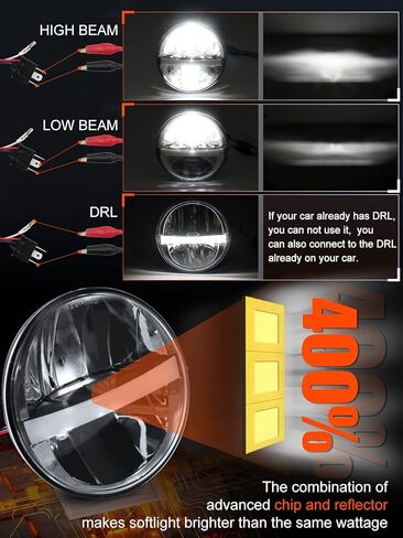 UNI-SHINE 5 3/4'' 5.75 Inch LED Headlight Round 4pcs Reflector Hi/Lo Beam With DRL Sealed Beam H5001 H5006 Compatible With Peterbilt 349 359, Chevy Impala 59-76, Dodge in Kuwait