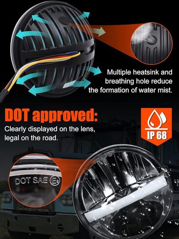 UNI-SHINE 5 3/4'' 5.75 Inch LED Headlight Round 4pcs Reflector Hi/Lo Beam With DRL Sealed Beam H5001 H5006 Compatible With Peterbilt 349 359, Chevy Impala 59-76, Dodge in Kuwait