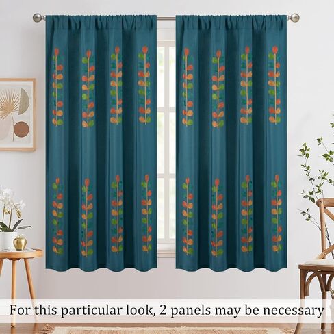 VOGOL Dark Blue Tie Up Kitchen Valance, Vivid Leaves Pattern Balloon Shade Window Treatment, Length Adjustable Not See Through Drapes for Living Room, 1 Panel, 42 x 63 Inches in Saudi Arabia