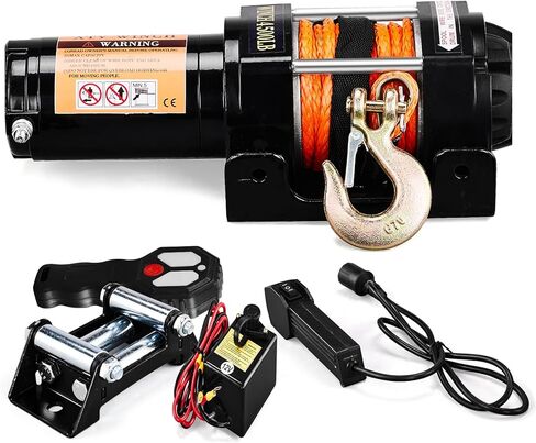 AutoForever 5500lb Electric Winch with Synthetic Rope,12V DC ATV UTV Winch with Both Wireless Handheld Remote and Corded Control,IP67 Waterproof Portable Power Winch for Off-Road Recovery, Towing,Boat in Kuwait