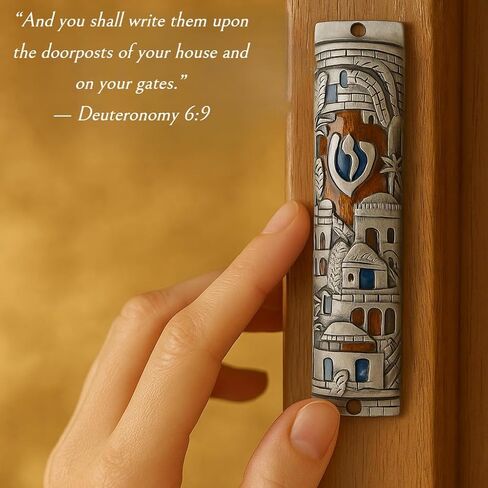 TALISMAN4U Silver Enamel Jewish MEZUZAH CASE with Scroll Jerusalem Israel Judaica Door Mezuza 4 Inch in Saudi Arabia