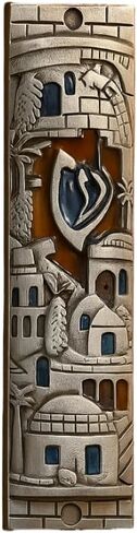 TALISMAN4U Silver Enamel Jewish MEZUZAH CASE with Scroll Jerusalem Israel Judaica Door Mezuza 4 Inch in Saudi Arabia
