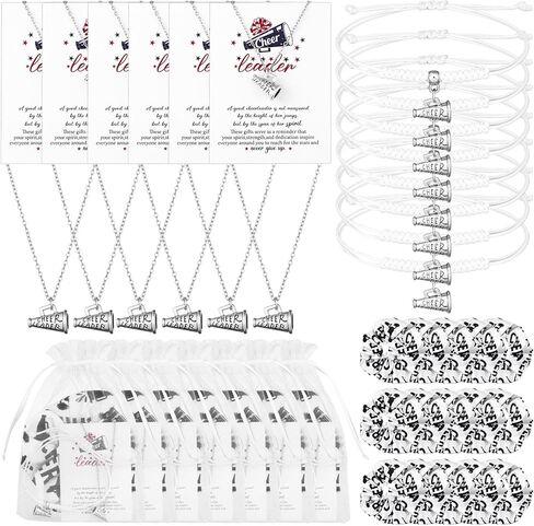 24 Sets Cheer Team Gifts Cheerleader Gifts Cheer Necklaces Bracelets with Cheer Scrunchies Cards Bags Bulk Cheerleader Party Favors Cheerleading Goodie Bag for Cheerleading Teammates Party Supplies in Kuwait