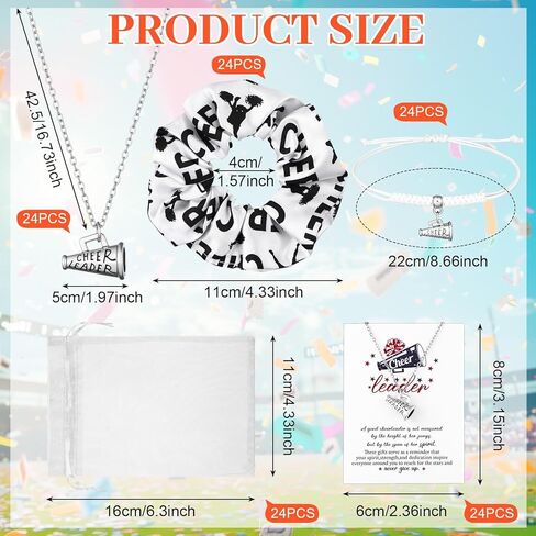 24 Sets Cheer Team Gifts Cheerleader Gifts Cheer Necklaces Bracelets with Cheer Scrunchies Cards Bags Bulk Cheerleader Party Favors Cheerleading Goodie Bag for Cheerleading Teammates Party Supplies in Kuwait