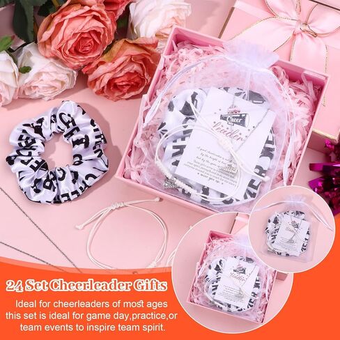 24 Sets Cheer Team Gifts Cheerleader Gifts Cheer Necklaces Bracelets with Cheer Scrunchies Cards Bags Bulk Cheerleader Party Favors Cheerleading Goodie Bag for Cheerleading Teammates Party Supplies in Kuwait