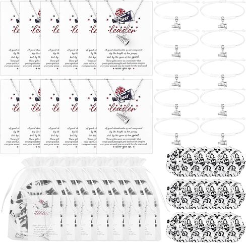 24 Sets Cheer Team Gifts Cheerleader Gifts Cheer Necklaces Bracelets with Cheer Scrunchies Cards Bags Bulk Cheerleader Party Favors Cheerleading Goodie Bag for Cheerleading Teammates Party Supplies in Kuwait