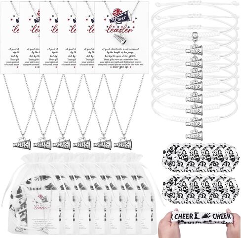 24 Sets Cheer Team Gifts Cheerleader Gifts Cheer Necklaces Bracelets with Cheer Scrunchies Cards Bags Bulk Cheerleader Party Favors Cheerleading Goodie Bag for Cheerleading Teammates Party Supplies in Kuwait