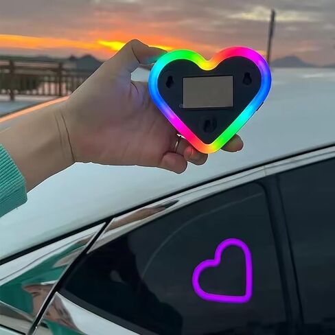 Car Interior Decor LED Heart Light Solar Charging Mood Atmosphere Lamp with Light Sensor 8 Lighting Modes for Dashboard Window in Saudi Arabia