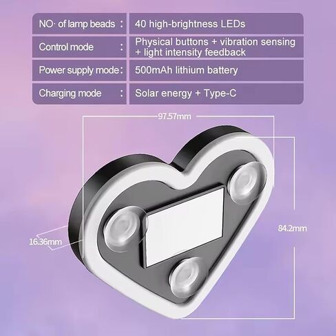 Car Interior Decor LED Heart Light Solar Charging Mood Atmosphere Lamp with Light Sensor 8 Lighting Modes for Dashboard Window in Saudi Arabia