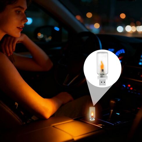 ضوء اللهب LED USB - إضاءة محيطة مدمجة عديمة اللهب | للاستخدام الداخلي، والخارجي، والحفلات، وغرفة النوم، والعطلات، والمركبات، والسيارات، والديكور، والإضاءة المزاجية، ويعمل بمنفذ USB، وآمن وواقعي in Kuwait