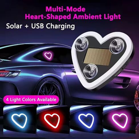 Automotive LED Mood Light Heart Shaped Interior Light with Solar Panel Light Sensing for Car Truck Van Nighttime Decoration in Saudi Arabia