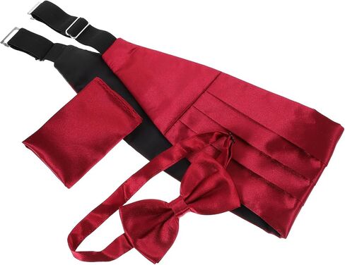 طقم ربطة عنق من الساتان Cummerbund ومنديل جيب للرجال، لمسة نهائية ناعمة، أحمر خمري، إكسسوارات رسمية لحفلات الزفاف والولائم والحفلات in Saudi Arabia