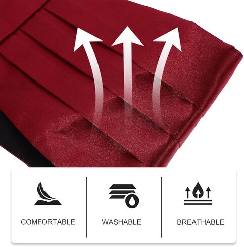 طقم ربطة عنق من الساتان Cummerbund ومنديل جيب للرجال، لمسة نهائية ناعمة، أحمر خمري، إكسسوارات رسمية لحفلات الزفاف والولائم والحفلات in Saudi Arabia