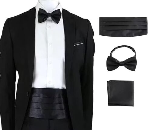 طقم ربطة عنق مربعة من الساتان للرجال مع ربطة عنق مربعة للجيب - 3 قطع من إكسسوارات السهرة الرسمية لحفلات الزفاف، والحفلات الراقصة، والحفلات in Kuwait