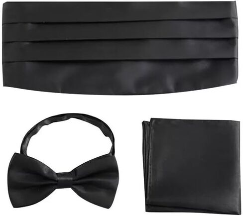طقم ربطة عنق مربعة من الساتان للرجال مع ربطة عنق مربعة للجيب - 3 قطع من إكسسوارات السهرة الرسمية لحفلات الزفاف، والحفلات الراقصة، والحفلات in Kuwait