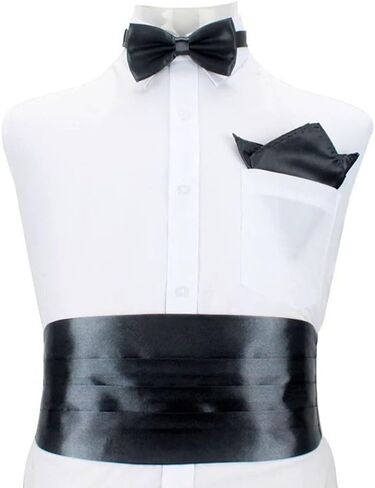 طقم ربطة عنق مربعة من الساتان للرجال مع ربطة عنق مربعة للجيب - 3 قطع من إكسسوارات السهرة الرسمية لحفلات الزفاف، والحفلات الراقصة، والحفلات in Kuwait