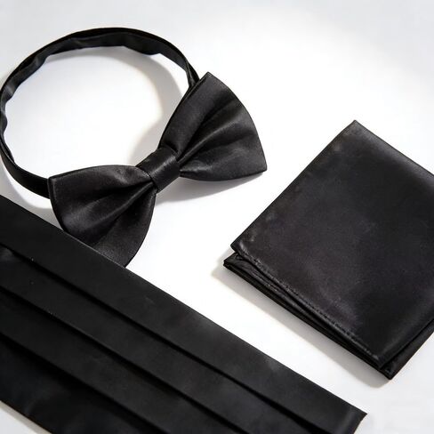 طقم ربطة عنق مربعة من الساتان للرجال مع ربطة عنق مربعة للجيب - 3 قطع من إكسسوارات السهرة الرسمية لحفلات الزفاف، والحفلات الراقصة، والحفلات in Kuwait