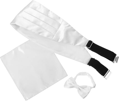 مجموعة مربعة من ربطة عنق Cummerbund للرجال من TEHAUX، ربطة عنق مربوطة مسبقًا مع Cummerbund، إكسسوارات رسمية بيضاء لحفلات الزفاف والحفلات in Kuwait