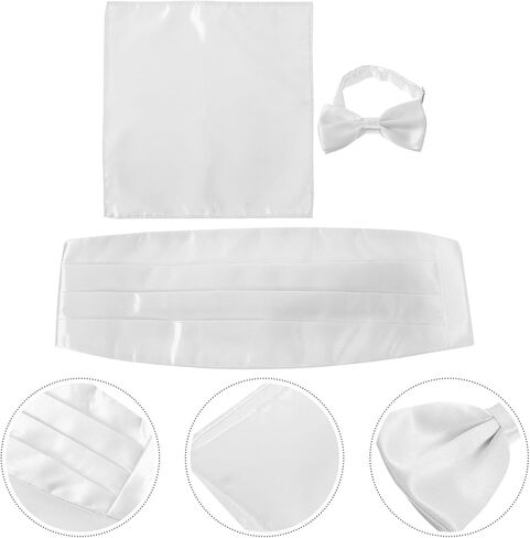 مجموعة مربعة من ربطة عنق Cummerbund للرجال من TEHAUX، ربطة عنق مربوطة مسبقًا مع Cummerbund، إكسسوارات رسمية بيضاء لحفلات الزفاف والحفلات in Kuwait