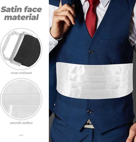 مجموعة مربعة من ربطة عنق Cummerbund للرجال من TEHAUX، ربطة عنق مربوطة مسبقًا مع Cummerbund، إكسسوارات رسمية بيضاء لحفلات الزفاف والحفلات in Kuwait
