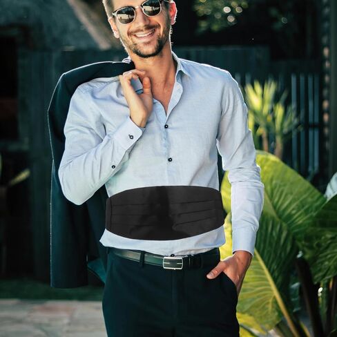 LUOZZY 2pcs Formal Cummerbund for Men Adjustable Waistband Tuxedo Accessories Black and White Wedding Party Suit Events in Saudi Arabia