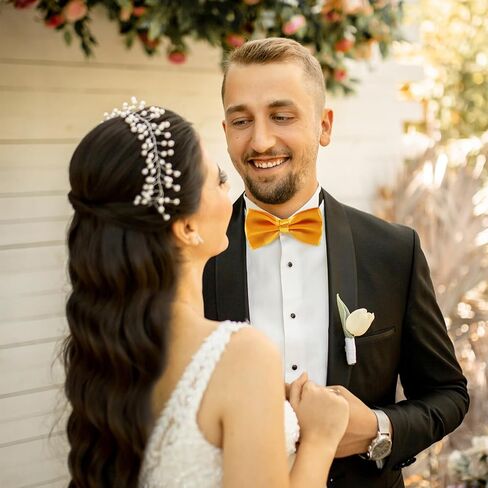 طقم ربطة عنق ومنديل للرجال من Cummerbund، نسيج بوليستر ناعم، أصفر، إكسسوارات الزفاف والحفلات الرسمية للرجال in Kuwait