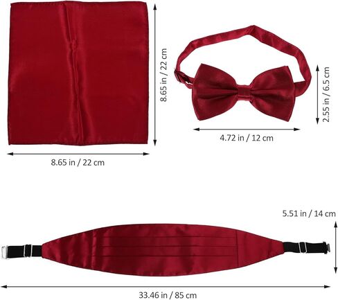 NOLITOY Men’s Bow Tie Cummerbund and Pocket Square Set Wine Red Satin Formal Wedding Groomsmen Accessories in Saudi Arabia