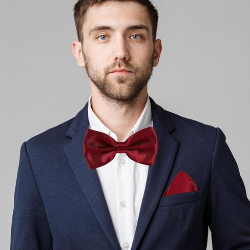 NOLITOY Men’s Bow Tie Cummerbund and Pocket Square Set Wine Red Satin Formal Wedding Groomsmen Accessories in Saudi Arabia