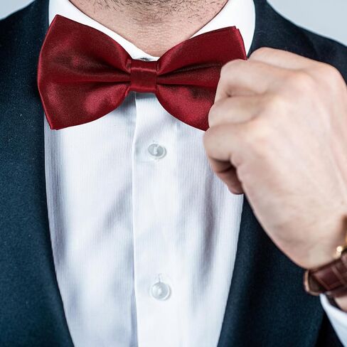 NOLITOY Men’s Bow Tie Cummerbund and Pocket Square Set Wine Red Satin Formal Wedding Groomsmen Accessories in Saudi Arabia