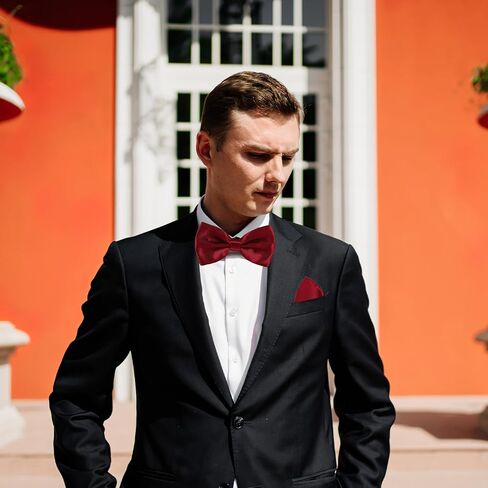 NOLITOY Men’s Bow Tie Cummerbund and Pocket Square Set Wine Red Satin Formal Wedding Groomsmen Accessories in Saudi Arabia