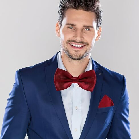 NOLITOY Men’s Bow Tie Cummerbund and Pocket Square Set Wine Red Satin Formal Wedding Groomsmen Accessories in Saudi Arabia