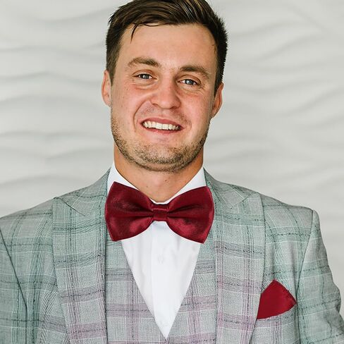 NOLITOY Men’s Bow Tie Cummerbund and Pocket Square Set Wine Red Satin Formal Wedding Groomsmen Accessories in Saudi Arabia