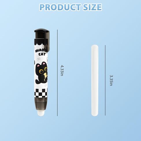 6 Pcs Retractable Black Cute Cat Eraser Cartoon Pen Pencil Erasers Kawaii Birthday Christmas Gifts for School Home Office Supplies in Saudi Arabia