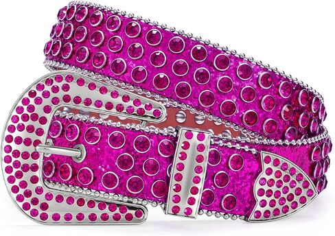 WERFORU Women Men Western Rhinestone Studded Leather Belt Unisex Bling Cowgirl Cowboy Waist Belt for Jeans Pants Dress in Kuwait