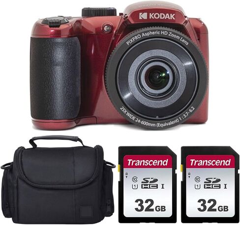 كاميرا Kodak PIXPRO AZ255 الرقمية + بطاقة ذاكرة SanDisk سعة 32 جيجابايت (2) + حقيبة كاميرا/فيديو رقمية (أسود) in Kuwait