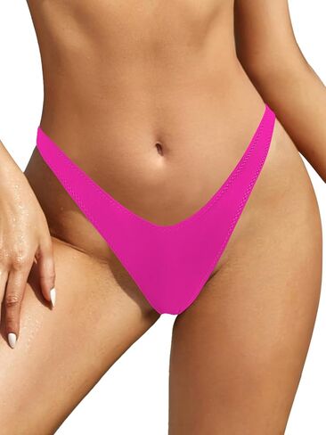 SHEKINI Women's Thong Bikini Bottom High Cut V Cheeky Brazilian Swimsuit Bottom in Kuwait