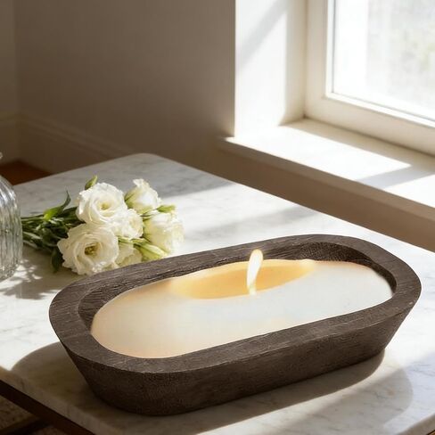 Candle Holder Bowl for Candle Making Decorative Hand Carved Farmhouse Wooden in Saudi Arabia